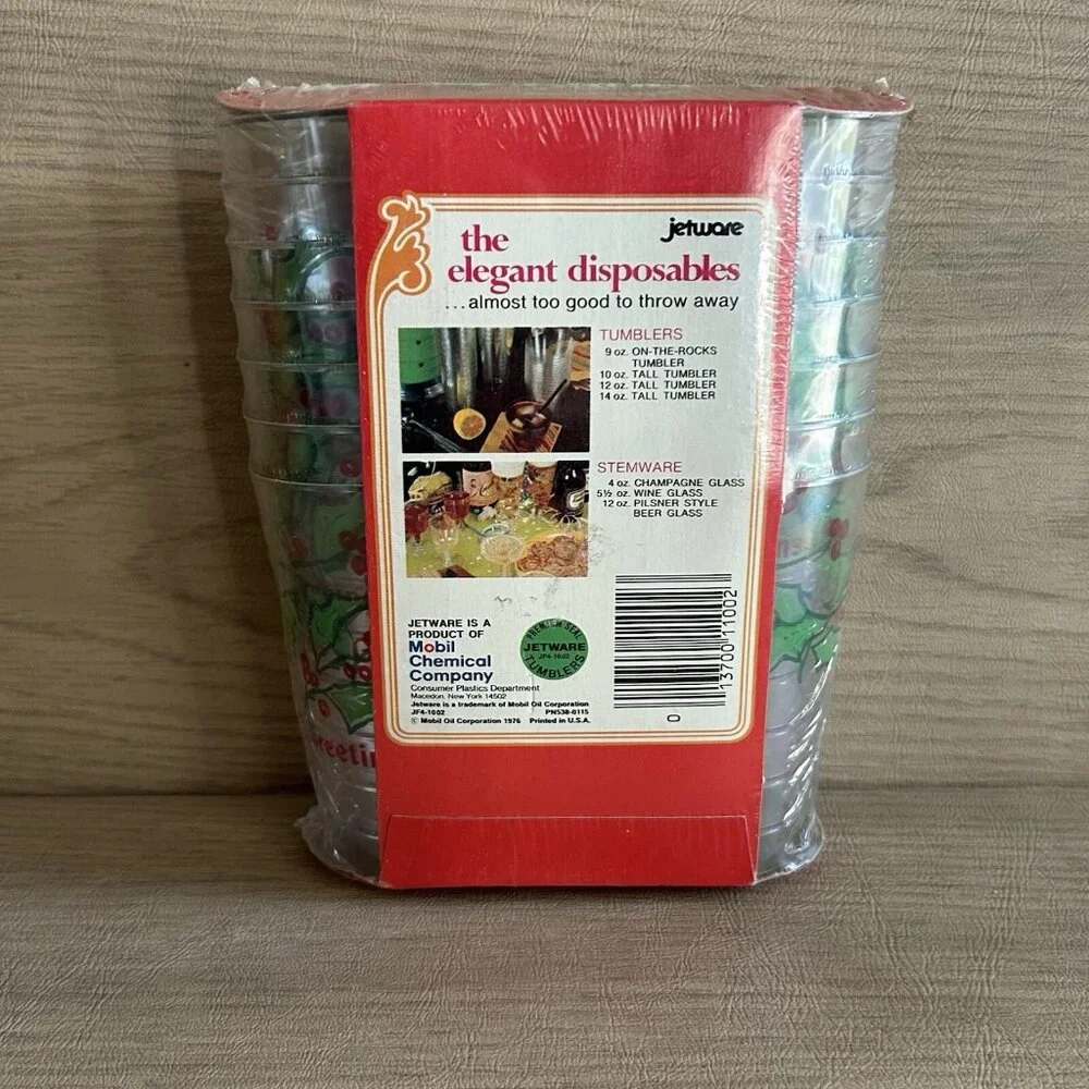 Unopened NOS Vtg 1976 Jetware 14 Holiday Tumblers Crystal Plastic 10 oz Mobile